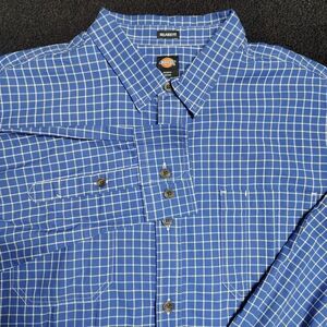 Dickies Shirt Mens Large Blue Plaid Relaxed Fit Long Sleeve Button Up Casual NEW
